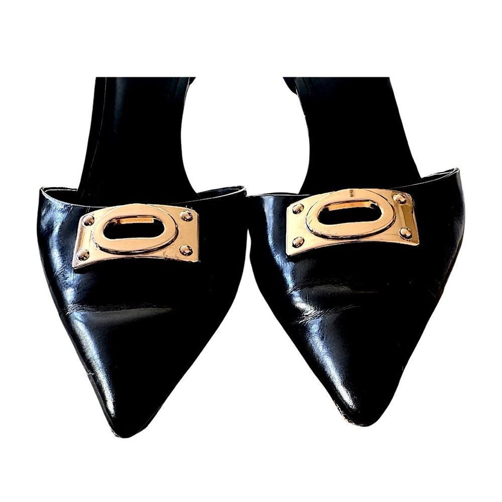 COACH Raven Stiletto Heels Black D’Orsay Calf Leather Brass Buckle Size 10 - Picture 5 of 8